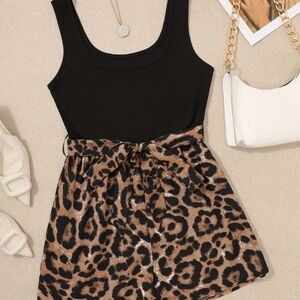 Black Tank Top with Leopard Print Skirt